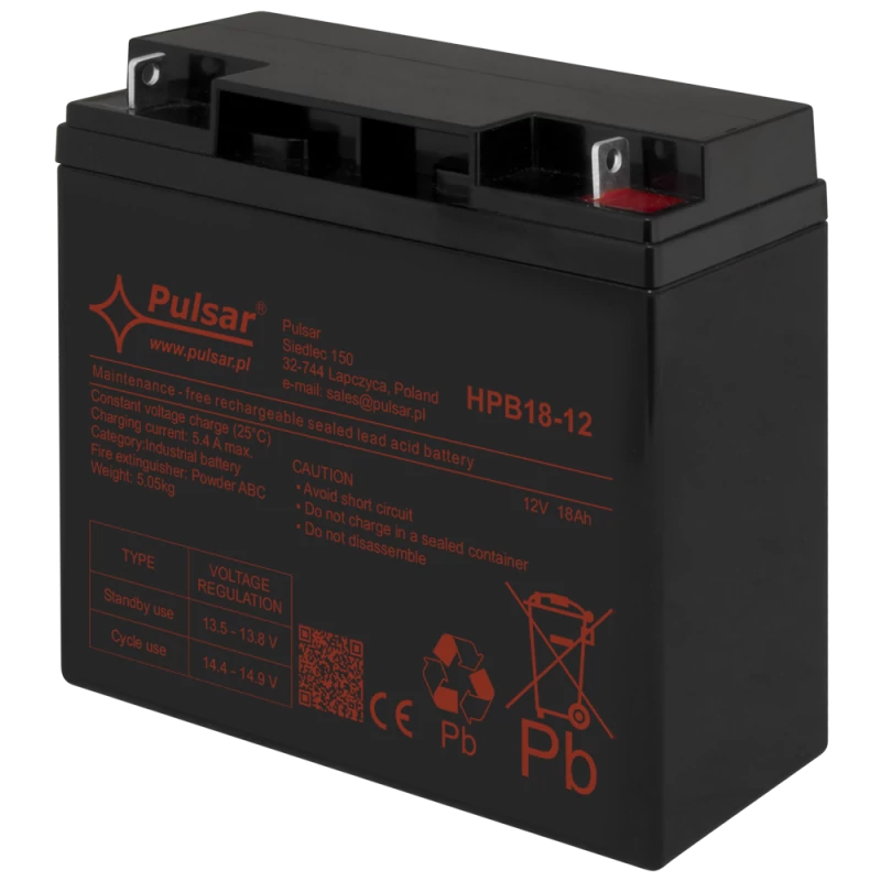 PULSAR HPB18-12 Akkumulátor 12V 18Ah; HPB széria; csatlakozó: