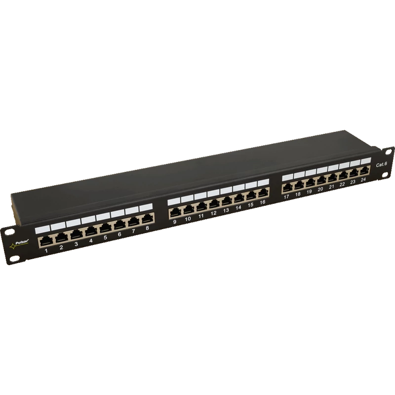 PULSAR RP-F24V6 19" patch panel; 24 port; cat6; árnyékolt; tehermentesítővel; 90 fokos modulok
