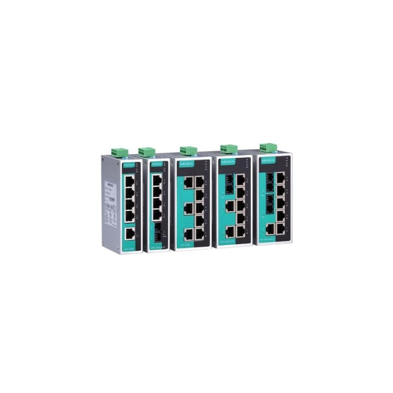 MOXA EDS-205A-M-SC Unmanaged switch with 4 10/100BastT ports, and 1 100BaseFX multi-mode port with SC connector, -10