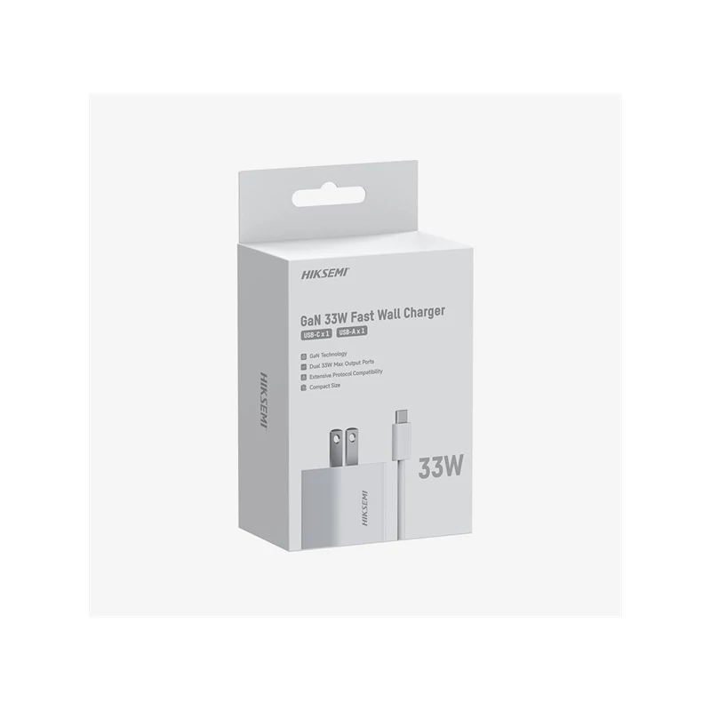 HIKSEMI HS-HUB-GAN33(STD)/1C1A/33W/WHITE Hikvision Telefon töltő - 1db USB-C, 1db USB-A + USB-C kábe