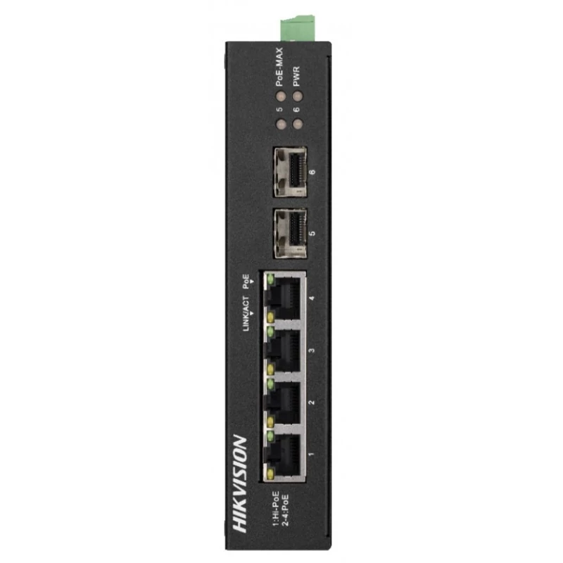 HIKVISION DS-3T0506HP-E/HS Din sines, Gigabit POE Switch, 60W, +2port