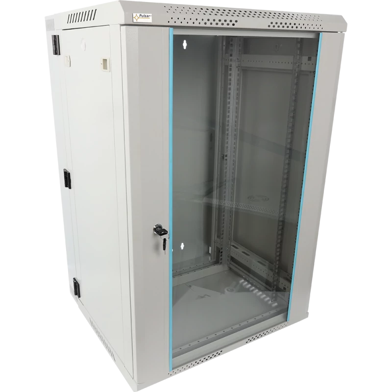PULSAR RWDA1865-G 19" 18U 600x550 fali rack szekrény; kiforgatható; lapraszerelt; szürke; könnyített