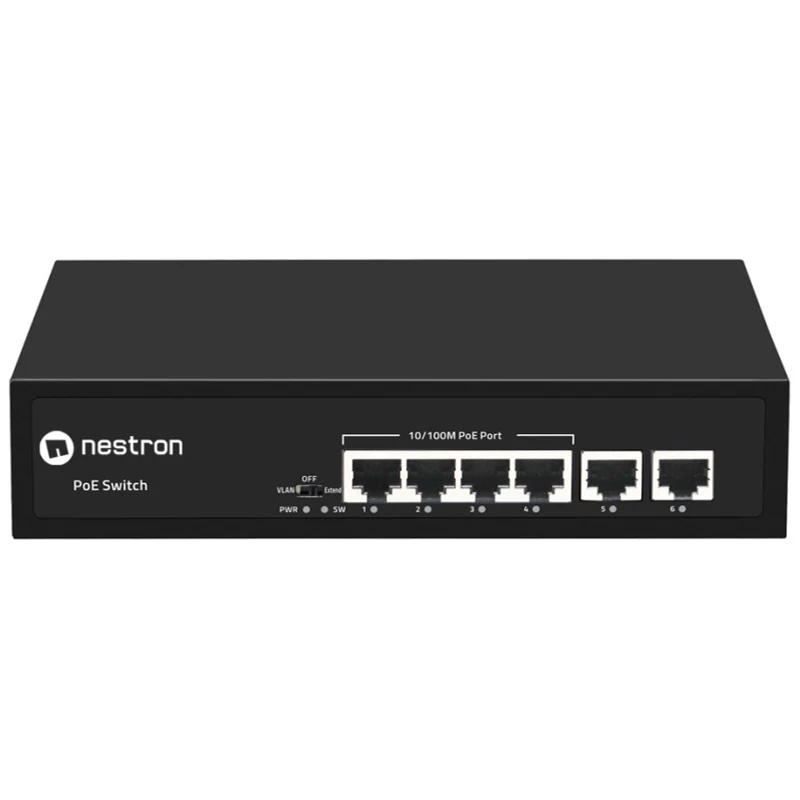 NESTRON NSP-104F02F-65M 6 portos 10/100 PoE switch ; 4 PoE+ / 2 RJ45 uplink port; nem menedzselhető