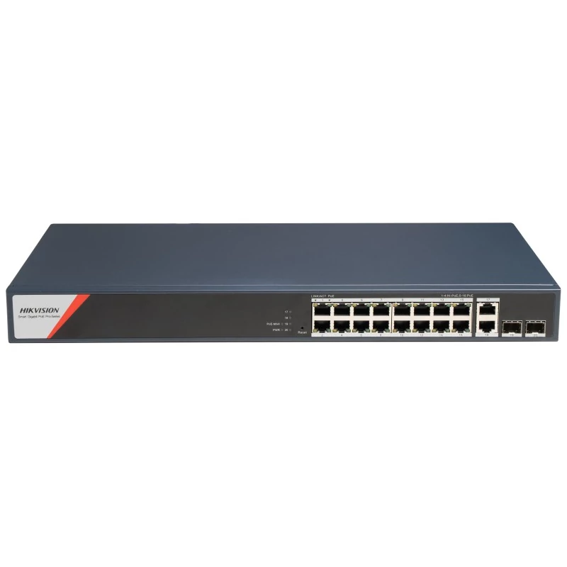 HIKVISION DS-3E1520HP-SI-16P2T2F 20 portos Gbit PoE switch ;12 PoE+4 HiPoE+2 SFP uplink port+2 RJ45