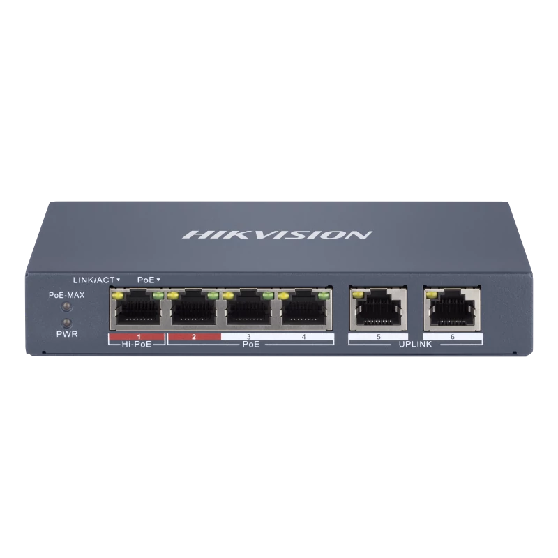 HIKVISION DS-3E1106HP-EI 6 portos PoE switch + 2 uplink port; smart menedzselhető