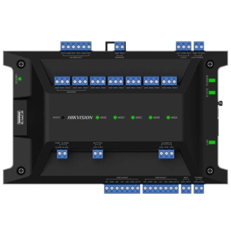 HIKVISION DS-K2701X(P) Ajtóvezérlő 1 ajtóhoz; két irány; 2 Wiegand & 2 RS485 olvasó; panel