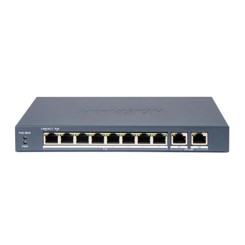 HIKVISION DS-3E1310P-EI (B) 10 portos PoE switch ; 8 PoE + 2 RJ45 uplink port; smart menedzselhető