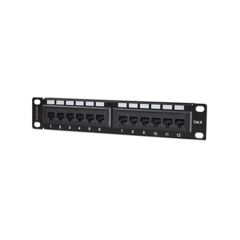 MANHATTAN 720748 Patch panel - CAT6 UTP árnyékolatlan patch panel, 12 portos, 10" 1U, Fekete