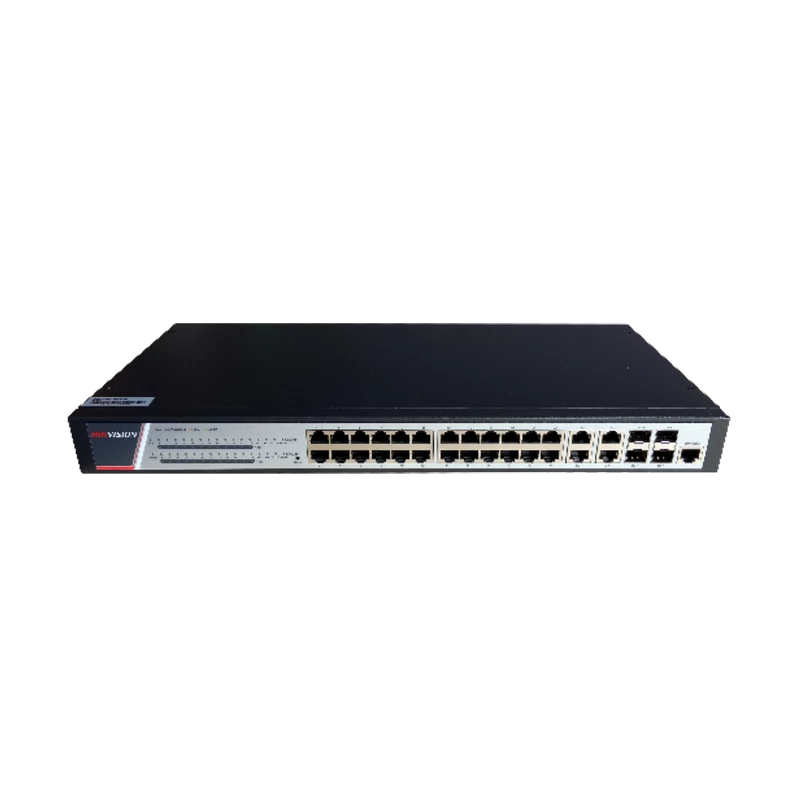 HIKVISION DS-3E2528P(B) 28 portos gigabit PoE switch ; 24 PoE + 4 kombinált uplink port; teljesen me
