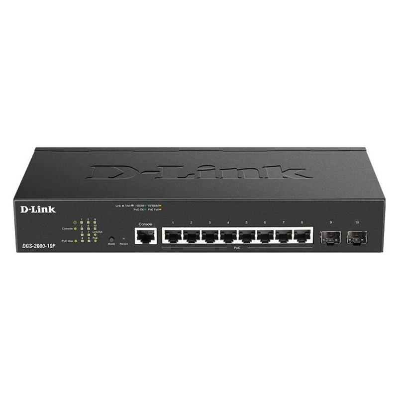 D-LINK DGS-2000-10P 8-port 10/100/1000 BASE-T PoE Ports, 2 x 100/1000 Mbps SFP Ports