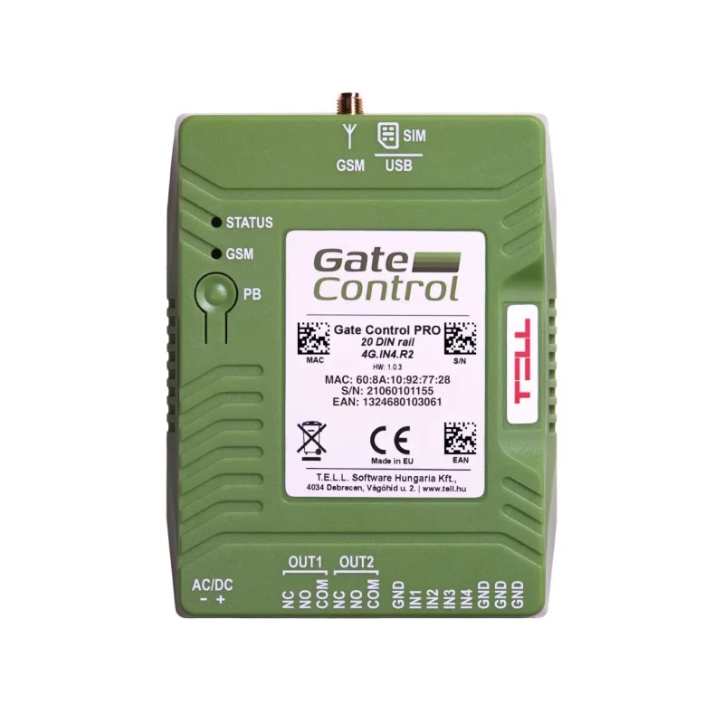 TELL Gate-Control-PRO-20-4G-DIN Gate Control PRO 20 4G kapuvezérlő; 4 zónabemenet; 2 relés kimenet;