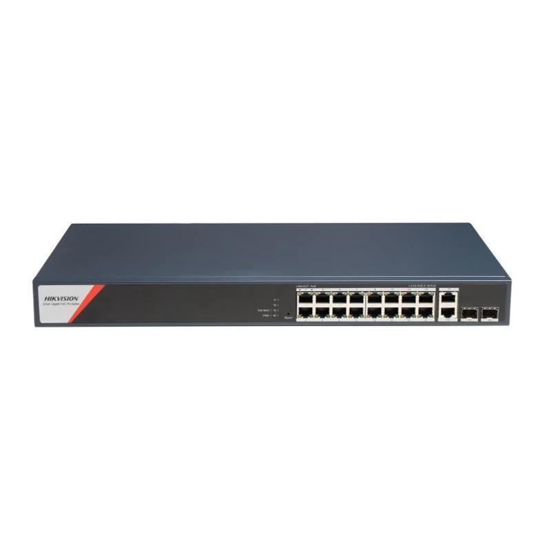 HIKVISION DS-3E1520HP-SI-16P2T2F 20 portos Gbit PoE switch ;12 PoE+4 HiPoE+2 SFP uplink port+2 RJ45