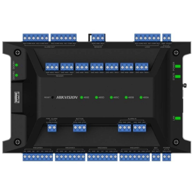 HIKVISION DS-K2702X(P) Ajtóvezérlő 2 ajtóhoz; két irány; 4 Wiegand & 4 RS485 olvasó; panel