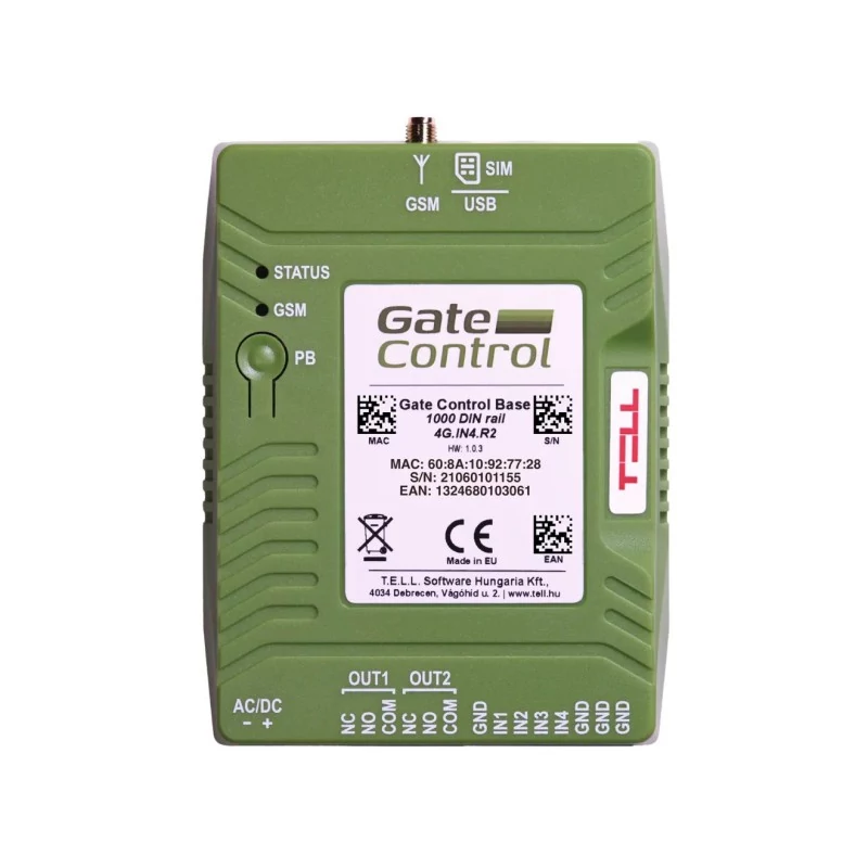 TELL Gate-Control-Base-1000-4G-DIN Gate Control BASE 1000 4G kapuvezérlő; 4 zónabemenet; 2 relés kim