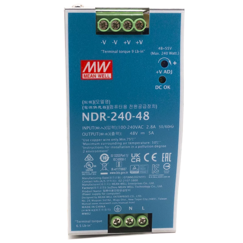 MEAN WELL NDR-240-48 Ipari tápegység; 48V; 5 A; 240W; DIN sínre szerelhető
