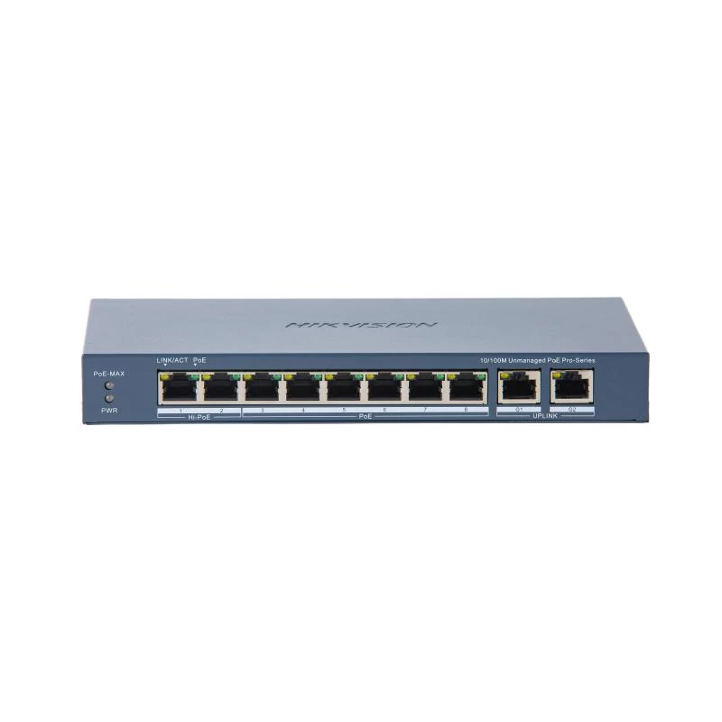 HIKVISION DS-3E0310HP-E (C) 10 portos PoE switch ; 2 HiPoE + 6 PoE+; + 2 uplink port; nem menedzselh
