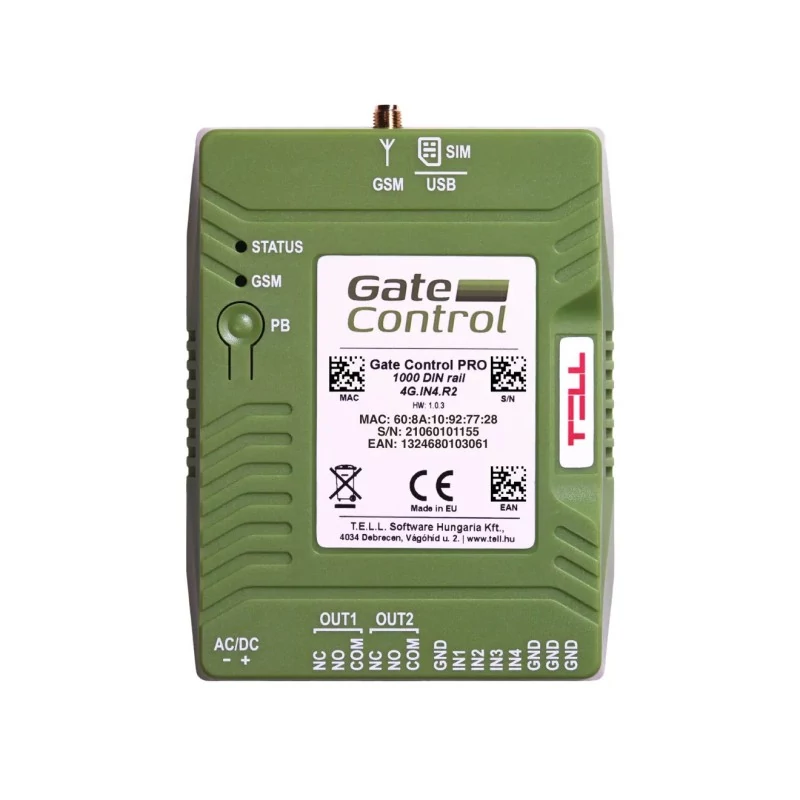 TELL Gate-Control-PRO-1000-4G-DIN Gate Control PRO 1000 4G kapuvezérlő; 4 zónabemenet; 2 relés kimen