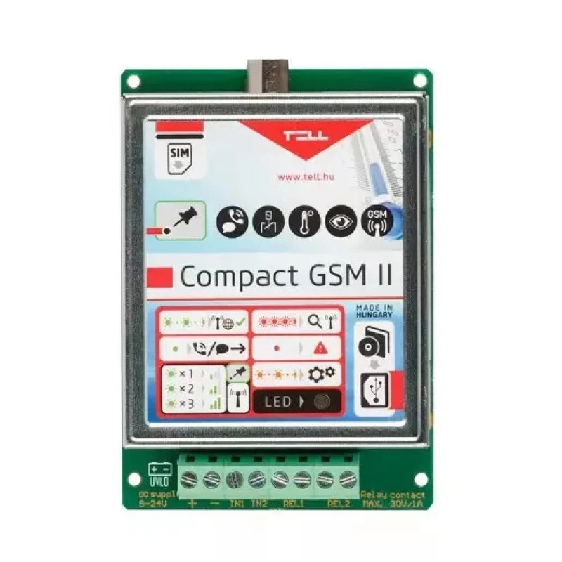 TELL Compact-GSM-II-4G-IN2-R2 Compact GSM II 4G kommunikátor; 2 zónabemenet; 2 relés kimenet; KA0896