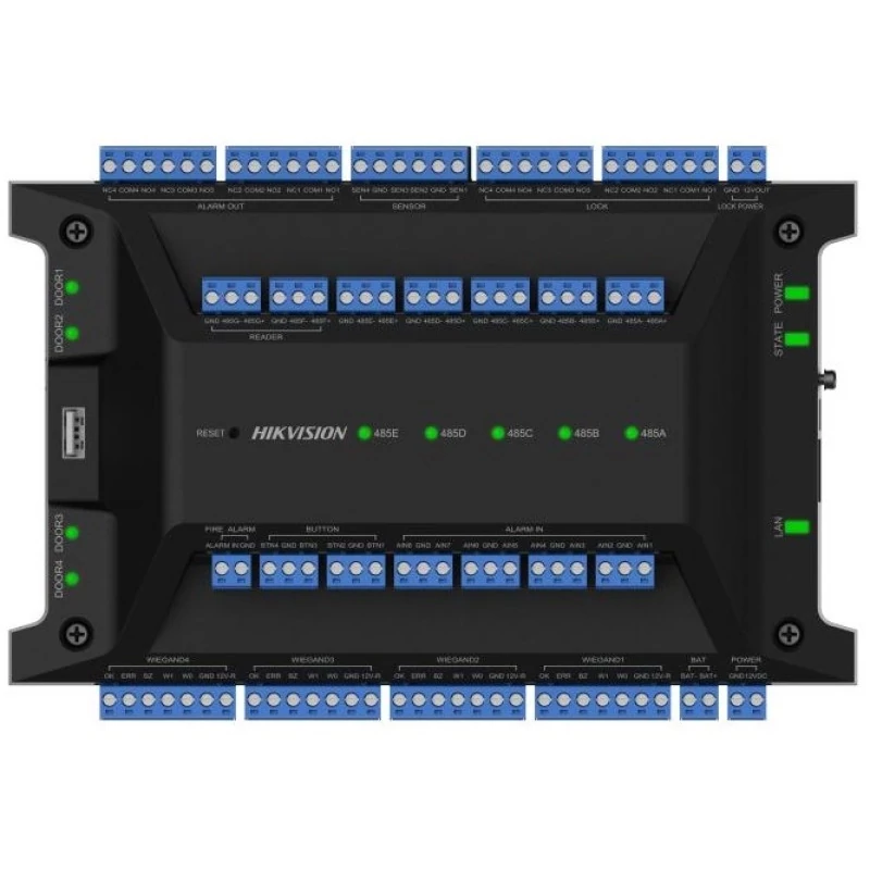 HIKVISION DS-K2704X(P) Ajtóvezérlő 4 ajtóhoz; két irány; 4 Wiegand & 8 RS485 olvasó; panel
