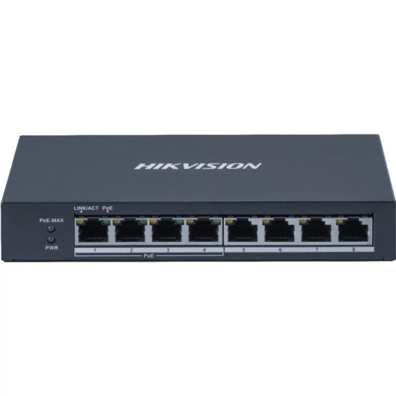 HIKVISION DS-3E0508P-O 8 portos Gbit PoE switch ; 4 PoE+ / 4 RJ45; nem menedzselhető