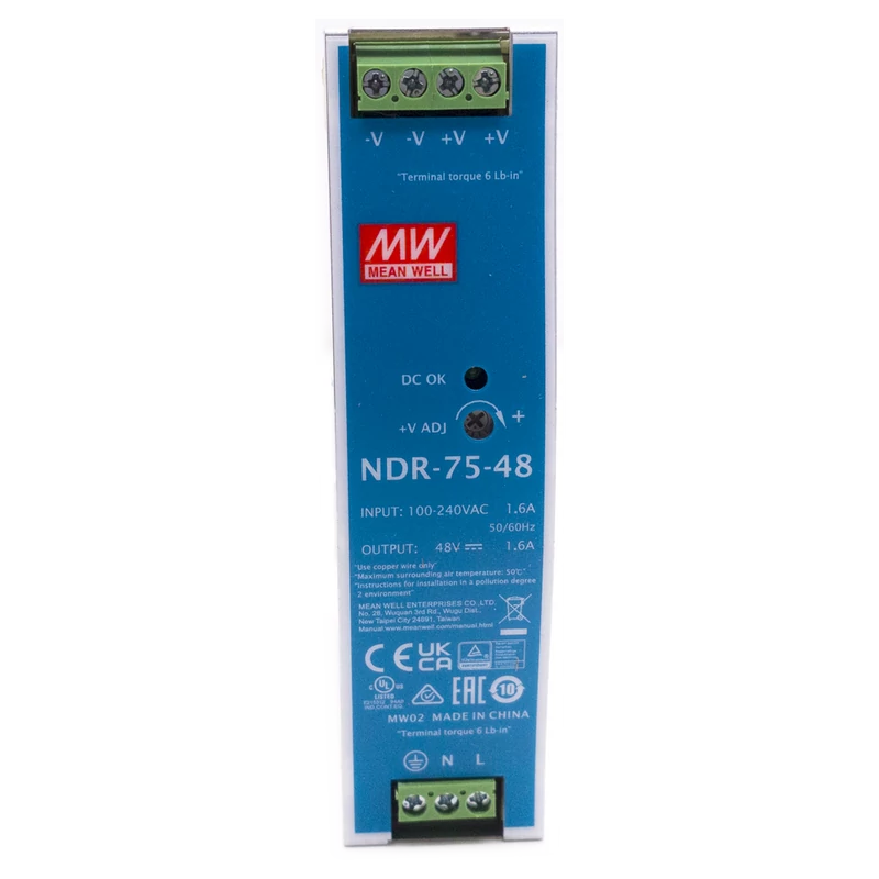 MEAN WELL NDR-75-48 Ipari tápegység; 48V; 1.6A; 76.8W; DIN sínre szerelhető