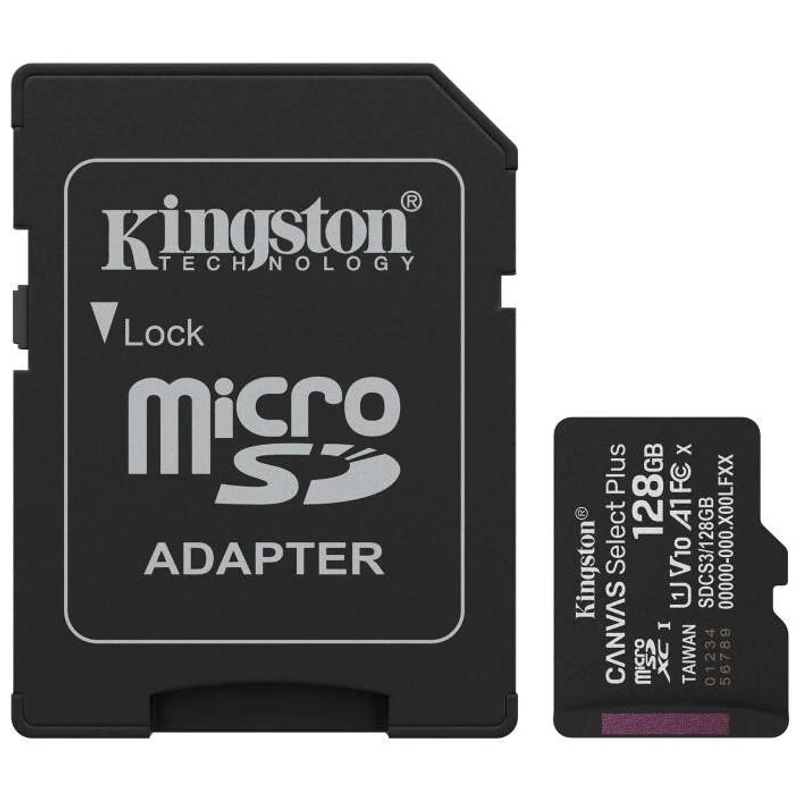 KINGSTON SDCS3/128GB 128GB microSD kártya; microSDXC; UHS-I Speed Class; U1; V10; adapterrel