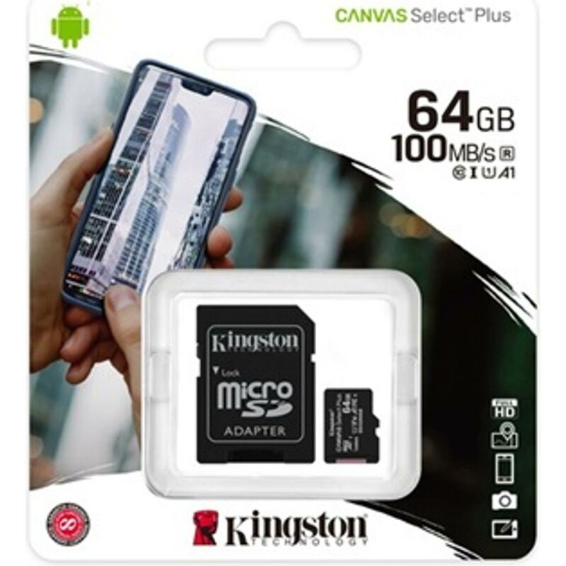 KINGSTON SDCS2/64GB 64GB micro SD kártya; microSDXC; Class 10 UHS-I; adapterrel