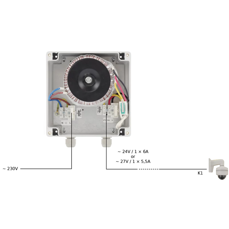 PULSAR PSACH01246 Kültéri kivitelű IP67 védettségű dobozba szerelt 24VAC 150VA transzformátor