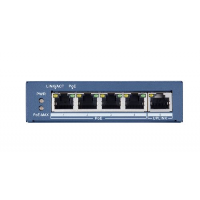 HIKVISION DS-3E0505P-E 5 portos Gbit PoE switch ; 4 PoE + 1 uplink port; nem menedzselhető