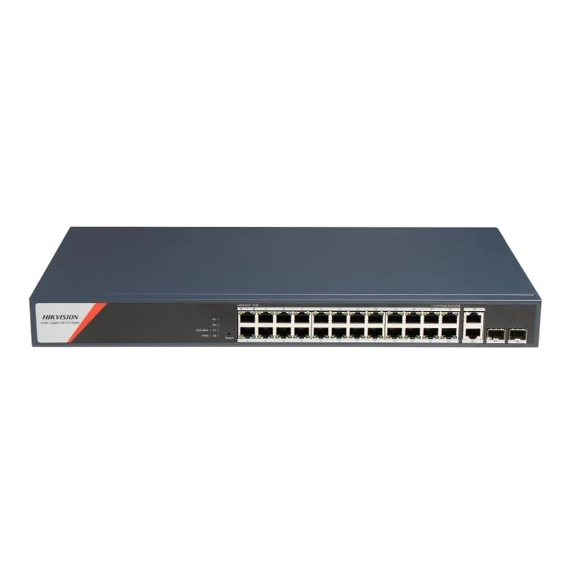 HIKVISION DS-3E1528HP-SI-24P2T2F 28 portos Gbit PoE switch ; 20 PoE+4 HiPoE+2 SFP uplink port+2 RJ45