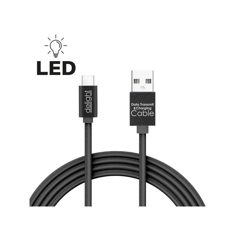 DELIGHT 55442C-BK kábel - USB Type-C töltőkábel, 1m, fekete