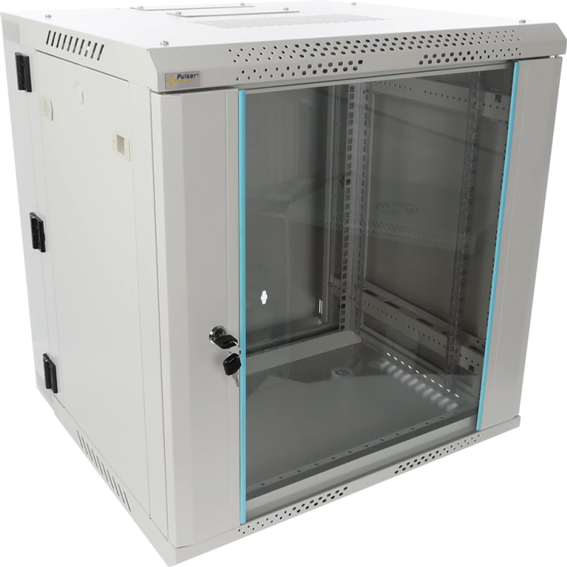 PULSAR RWDA1265-G 19" 12U 600x550 fali rack szekrény; kiforgatható; lapraszerelt; szürke; könnyített