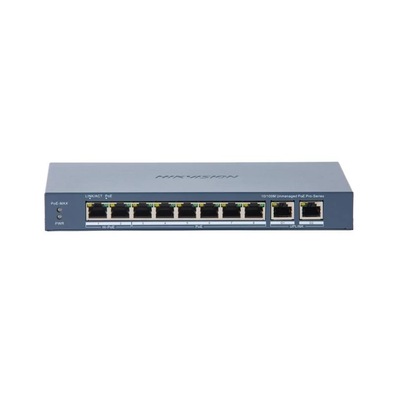 HIKVISION DS-3E0310HP-E (C) 10 portos PoE switch ; 2 HiPoE + 6 PoE+; + 2 uplink port; nem menedzselh